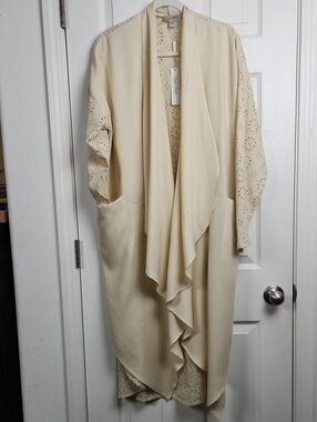 Charlie Paige Waterfall Eyelet Sleeves & Back w/ Solid Draped Front Kimono